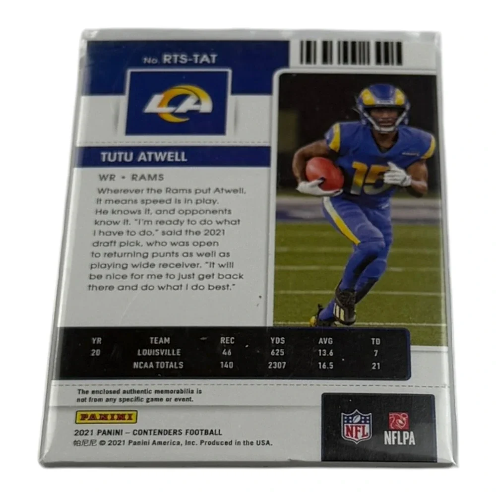2021 Panini Contenders Tutu Atwell Rookie Ticket Jersey Relic RTS-TAT LA Rams RC